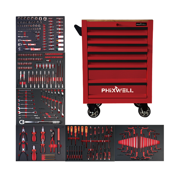719506 PHIXWELL 7 drawers storage cabinet na may countertop na gawa sa kahoy