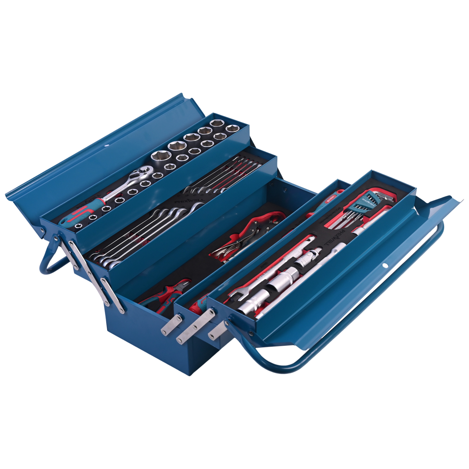 717302 PHIXWELL 56 na pirasong sambahayan na bakal na kahon ng hand tool set