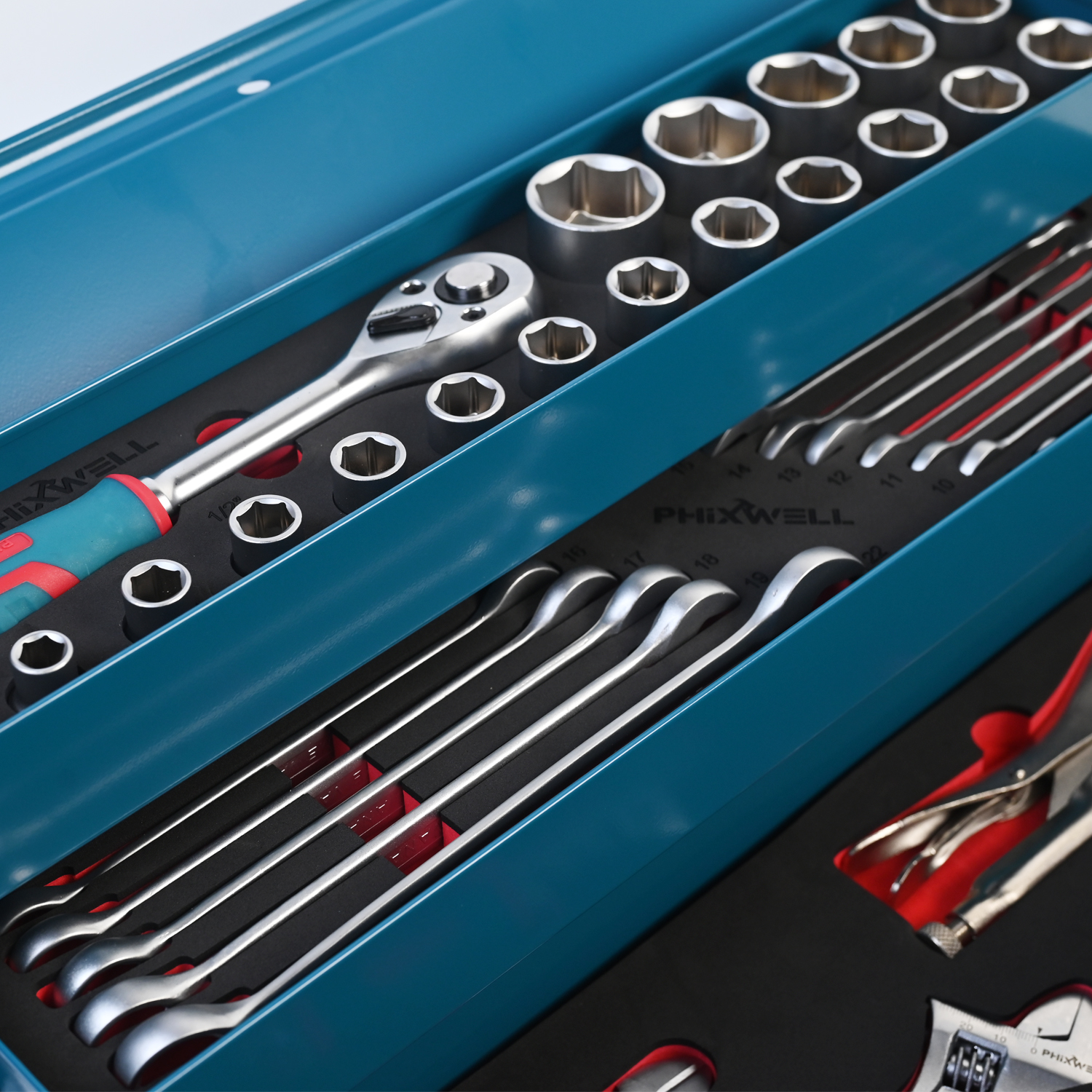 717302 PHIXWELL 56 na pirasong sambahayan na bakal na kahon ng hand tool set